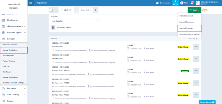 Transferring Items from one Warehouse to another - Enerpize Knowledge Base