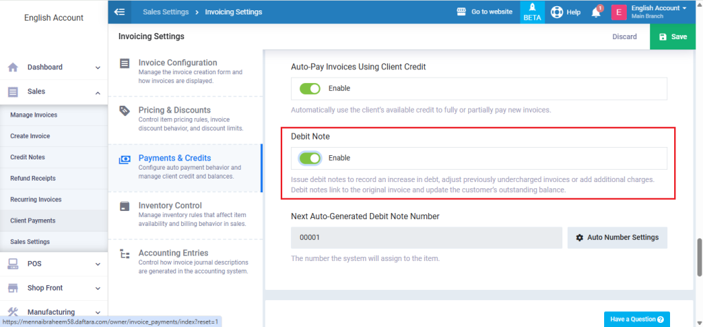 Issue a Debit Note for Sales Invoice - Enerpize Knowledge Base