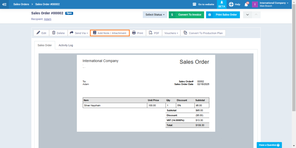 Adding Notes/Attachments to a Sales Order - Enerpize Knowledge Base