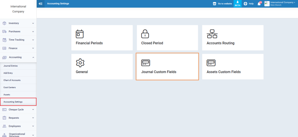 Journal Entries Custom Fields - Enerpize Knowledge Base