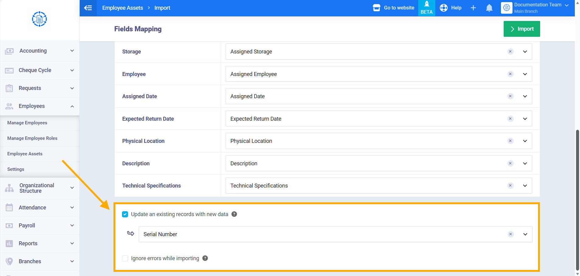 Field Mapping Options