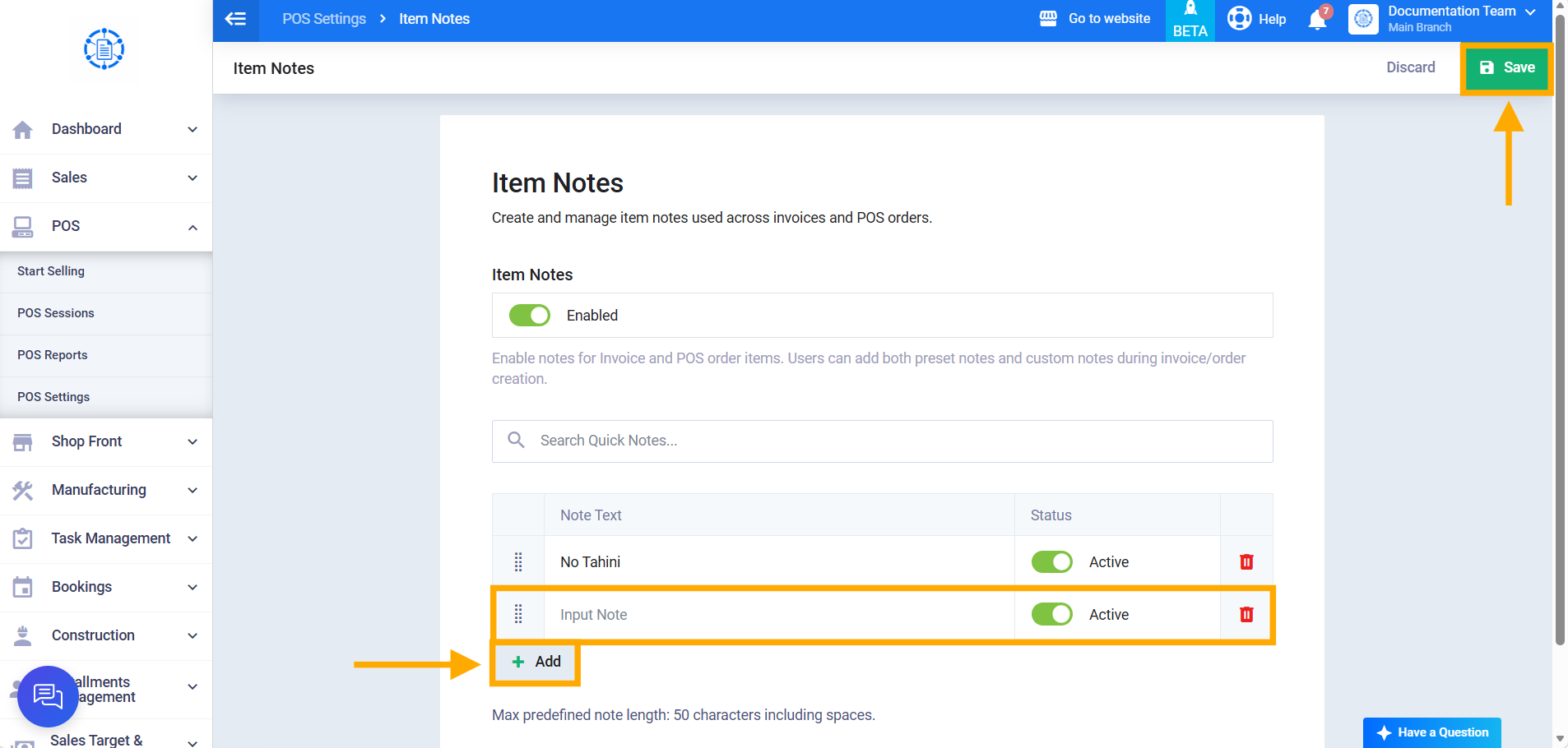 Add item notes